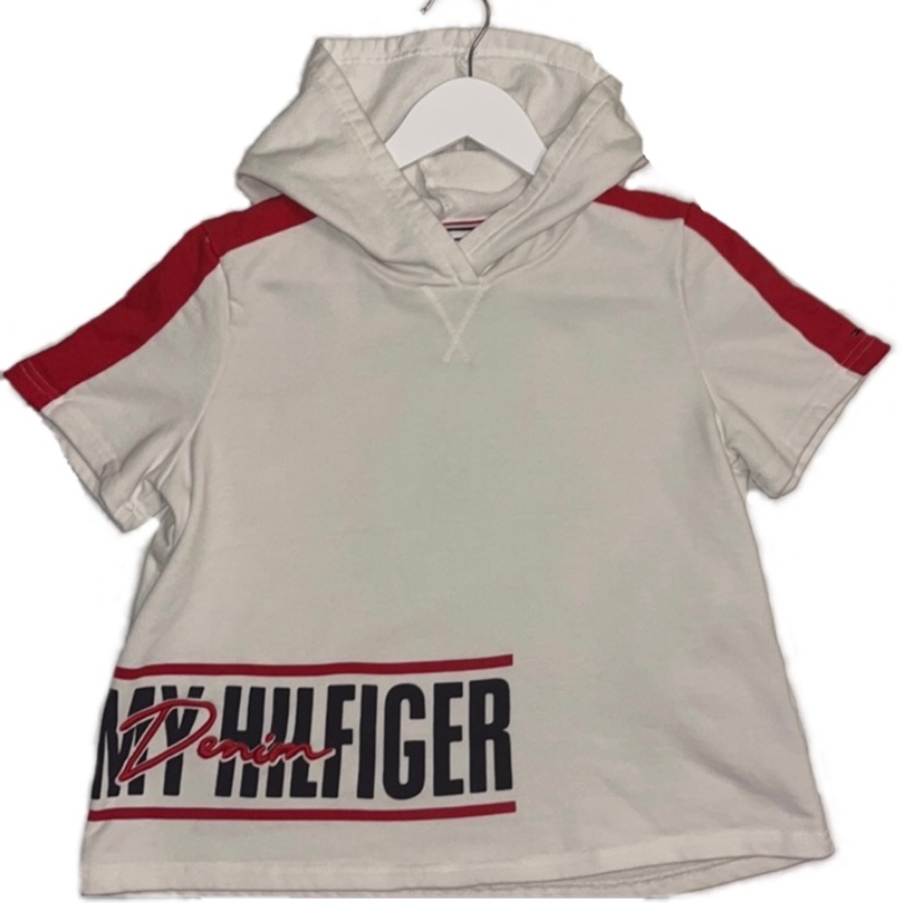 Retro Tommy Hilfiger Denim White Short Sleeve Pullover Sweater| Small